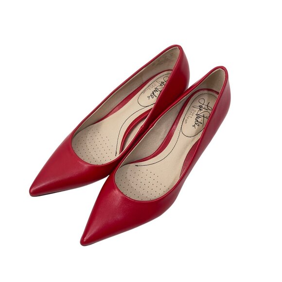 Life Stride Red Faux Leather Kitten Heel Pointed Toe Pumps SZ 6M - Picture 2 of 15